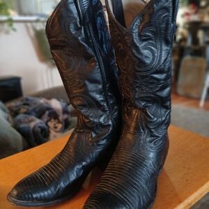 Vntg Larry Mahan Black Cowboy Boots